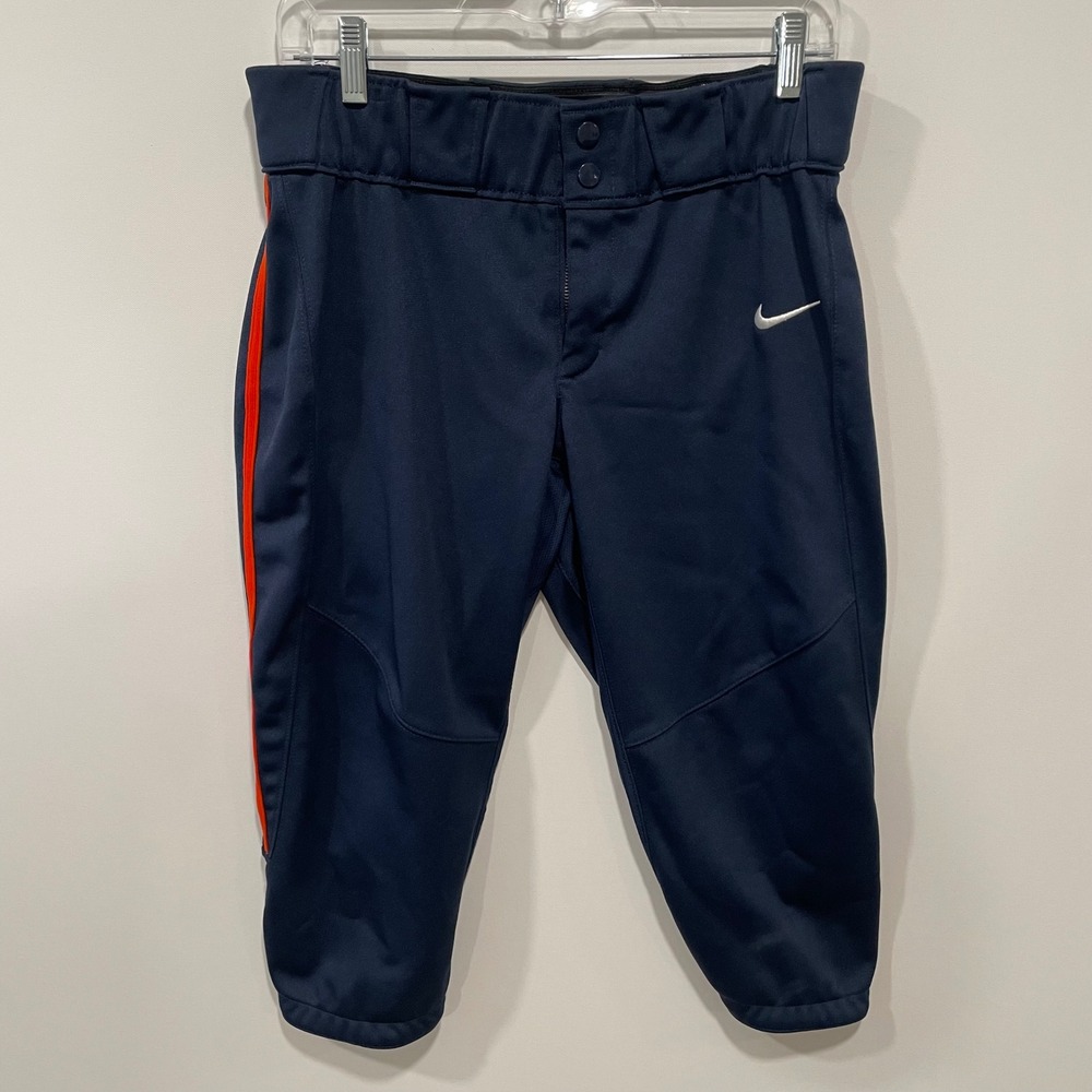 Nike‎ Softball Baseball Pants Womens L Navy Orange Stripe Athletic Dri-FIT